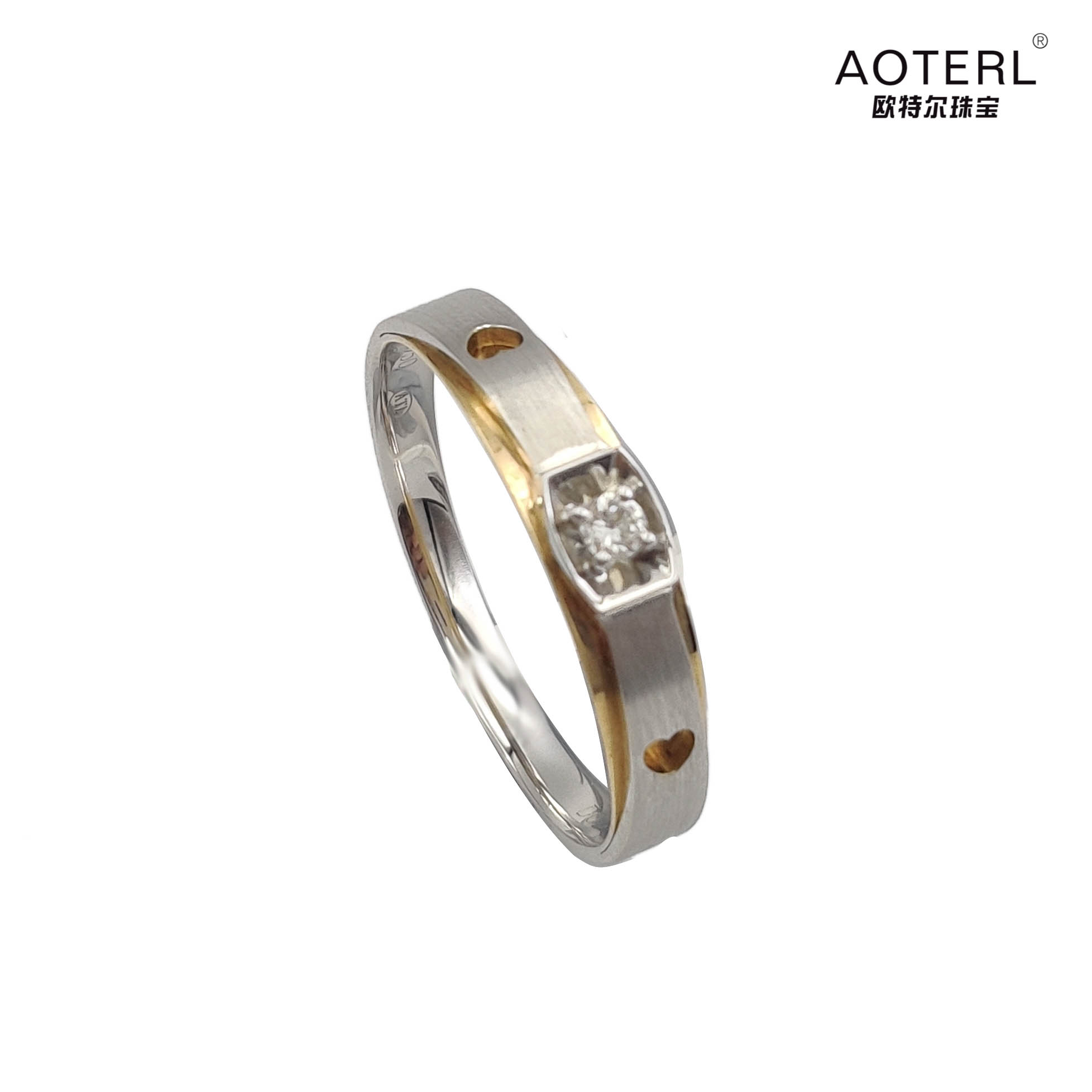 欧特尔珠宝 彩金定制 佳礼 18k金钻石戒指 au750镶钻戒指
